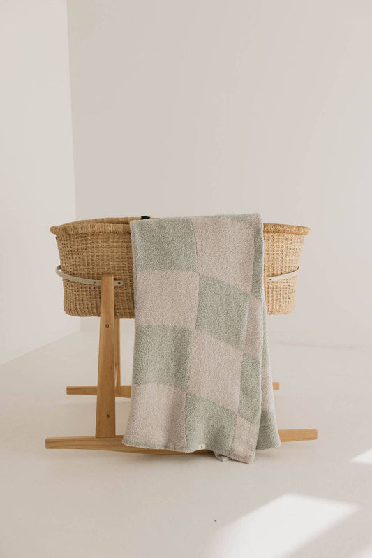 Plush Blanket | Sage Wavy Checker